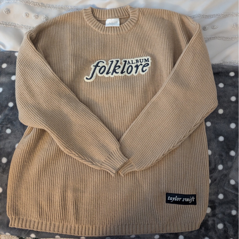 Taylor Swift Tan Crewneck Sweater with 'folklore' Patch